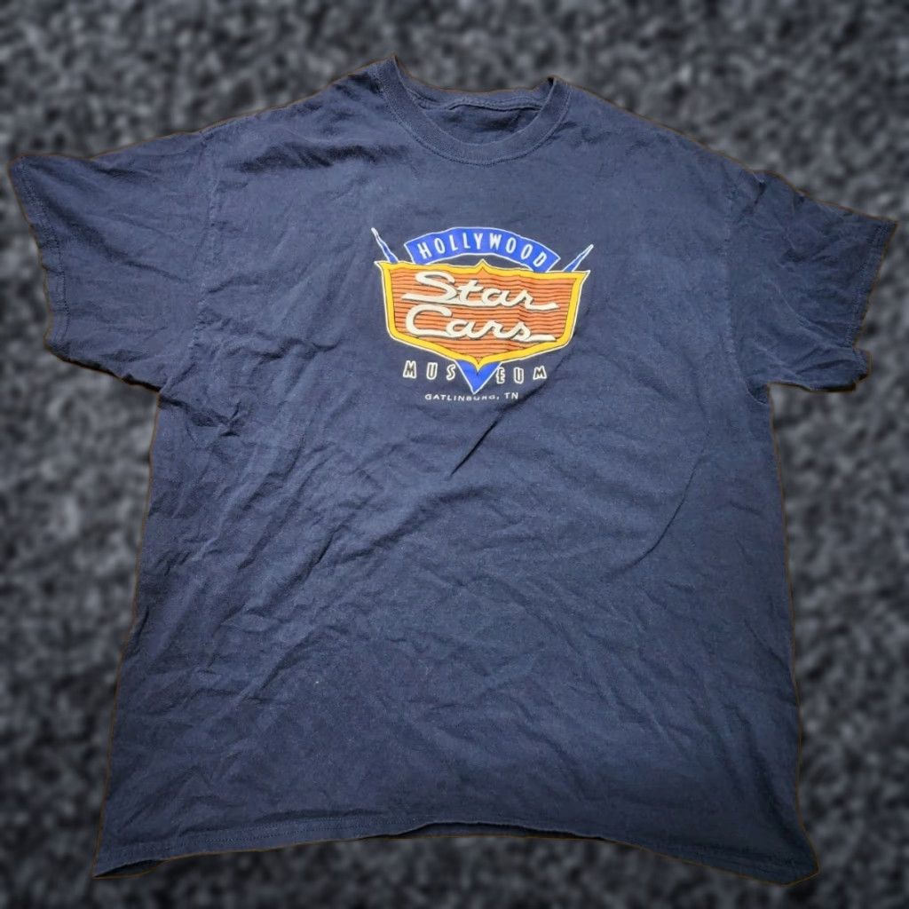 Gildan Mens Xl Hollywood Star Cars Museum Tennessee Souvenir Travel T Shirt Blue Crew Neck Short Sle