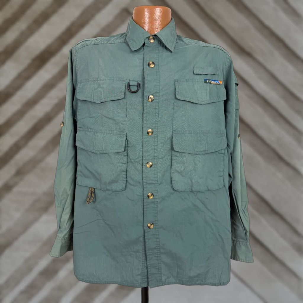 Vintage Exofficio Shirt Men Small Travel Hiking Fishing Button Up Pockets Green