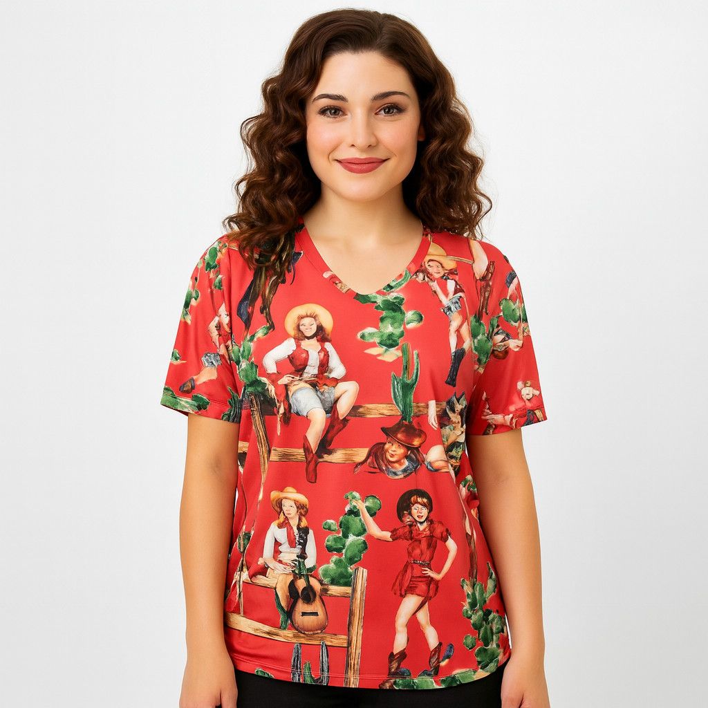 Other Unisex 50s Vintage Pinup Cowgirl Print Tee Summer Travel