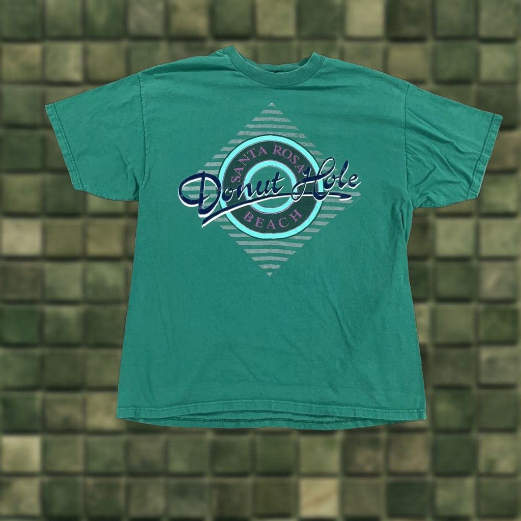 Hanes Vintage Santa Rosa Beach Donut Hole T Shirt Mens Xl Green Graphic Tee 90s Summer Travel Food D