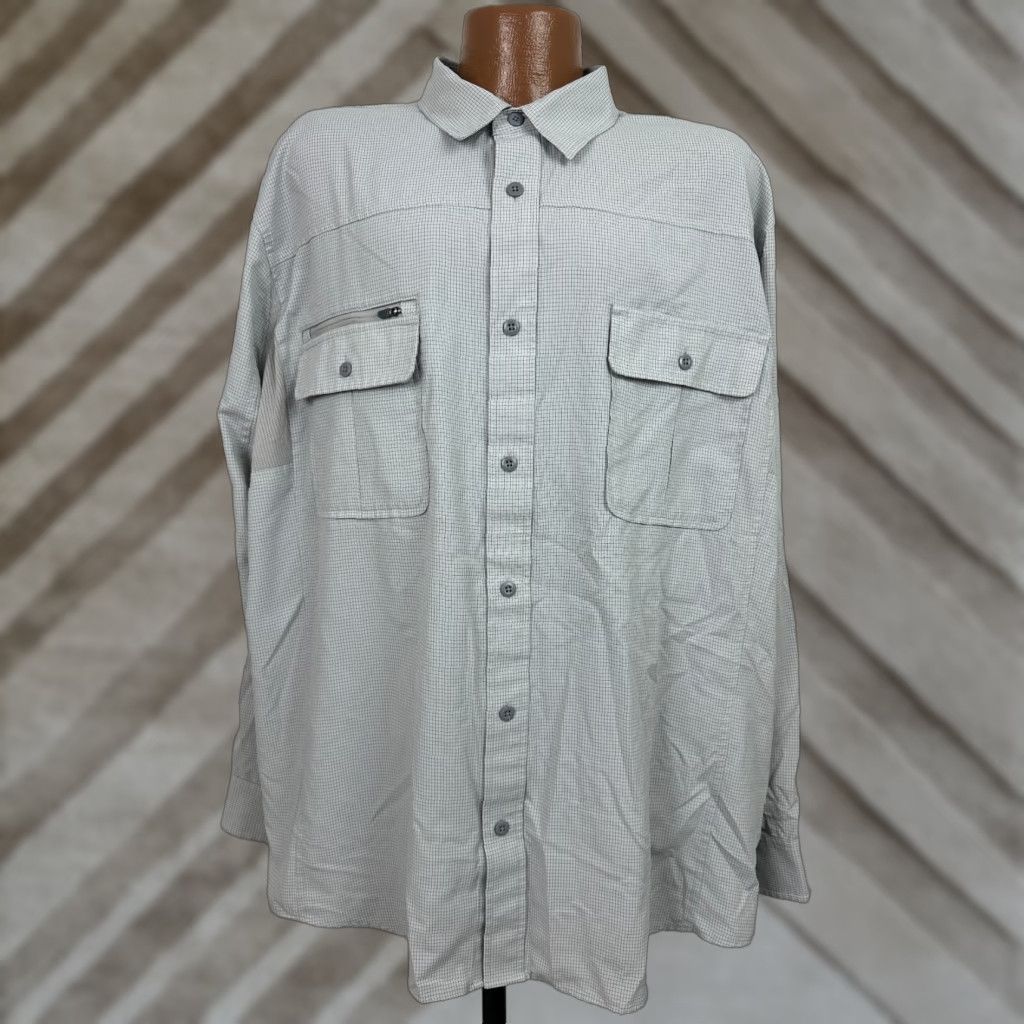 End Lands End Outfitters Shirt Men Xxl Button Up Hiking Travel Vented Gray Polyester Check 2xl