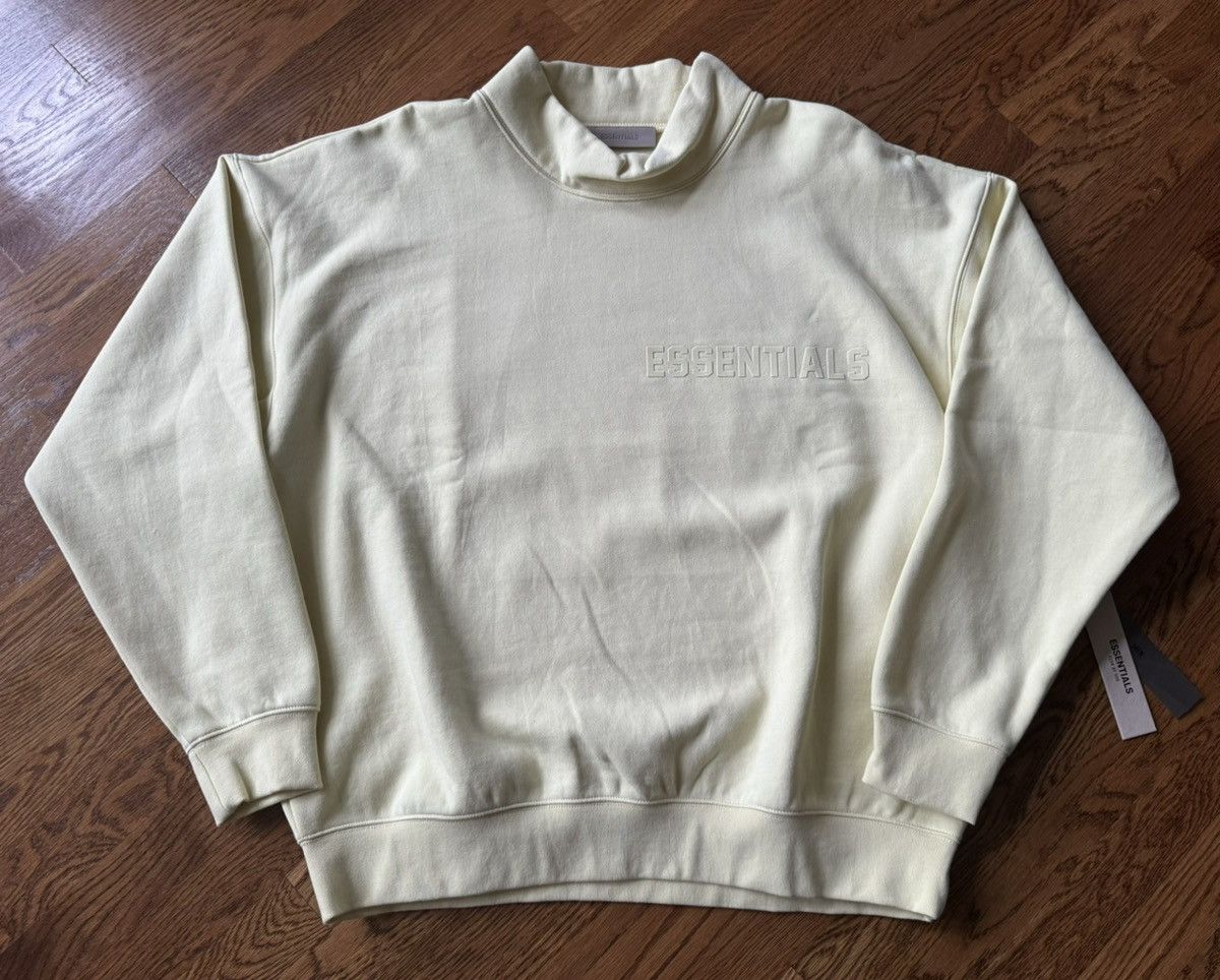 Essentials Large Mockneck Egg Shell Canary Sweatshirt Crewneck Pullover