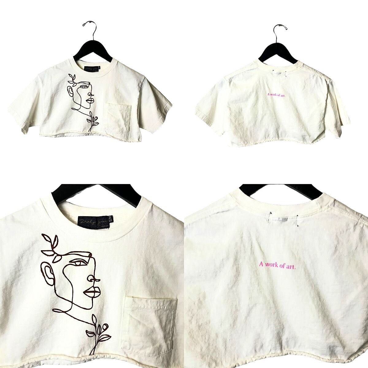 Urban Outfitters Lovely Jean A Work Of Art T Shirt Girl Illustration Pocket