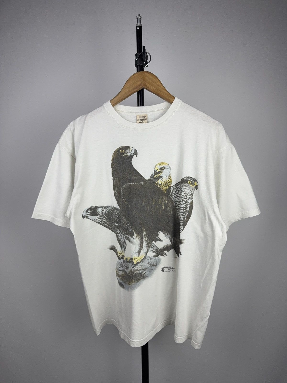 00s Vintage Eagle Hawk Bird Graphic T Shirt White Nature Tee